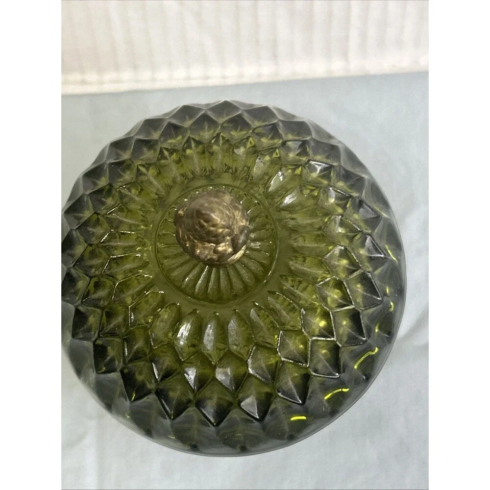 Vintage Indiana Glass Mount Mt. Vernon Round Candy Dish w/ Cover Acorn Finial